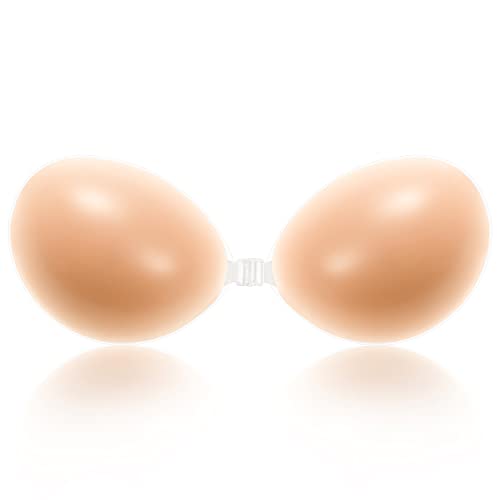 Wingslove Adhesive Bra Sticky Strapless Push up Invisible Reusable Self Silicone Bra for Backless Dress (C,Nude)