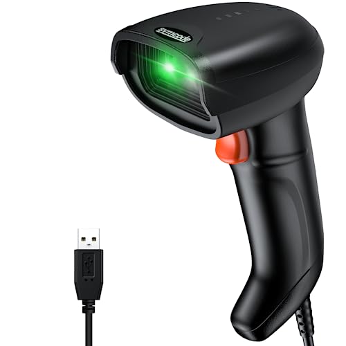 Symcode 2D Barcode Scanner,Handheld USB Wired Automatic QR Code Scanner PDF417 Data Matrix Bar Code Scanner with Long USB Cable Black