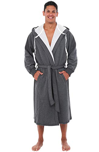 Del Rossa Men's Sweatshirt Style Hooded Cotton Bathrobe,L/XL,Dark heather gray,(A0311ECLXL)