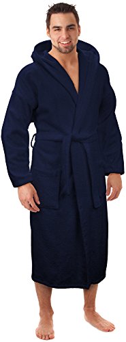 Hooded Terry Bathrobe Made in Turkey, Navy, Small/Medium