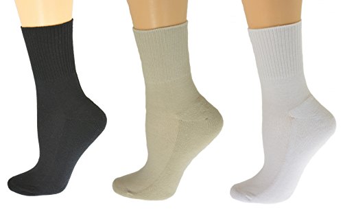 Womens Diabetic Socks Cotton Ankle Seamless Toe Cushioned Sole Solid Colors (9-11, White/Khaki/Black)