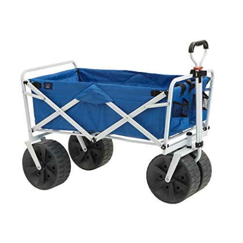 MacSports Heavy Duty Collapsible Folding All Terrain Utility Beach Wagon Cart, Blue/White