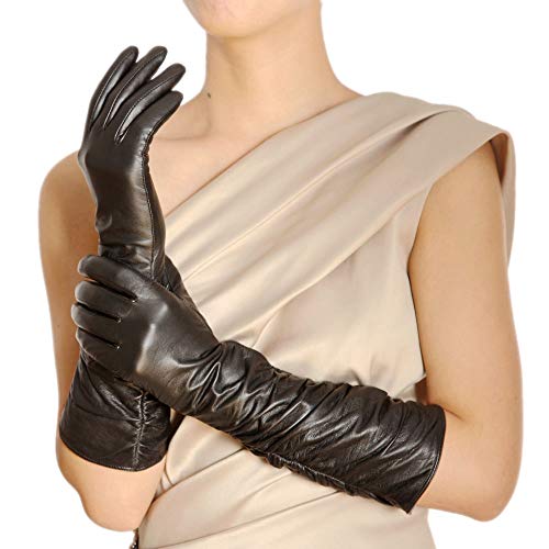 Warmen Winter Fleece Lined Ruched Elbow Length Long Evening Dress Leather Gloves (8, Black (Touchscreen Function))