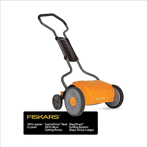 Fiskars StaySharp Push Mower - 17' Self-Propelled Lawn Mower - Yard and Garden Tools - Orange