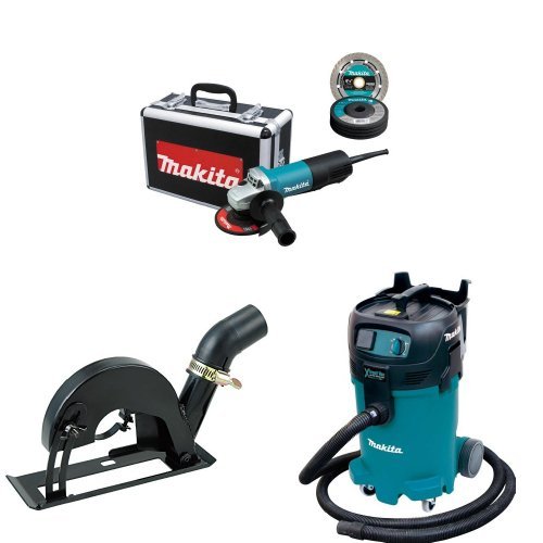 Makita 9557PBX1 4-1/2-Inch Angle Grinder w/ Case, Diamond Blade, 5 Grinding Wheels, Wheel Guards, 193794-5 Cutting Guard, & VC4710 12 Gallon Xtract Vac Wet/Dry Dust Extractor/Vacuum