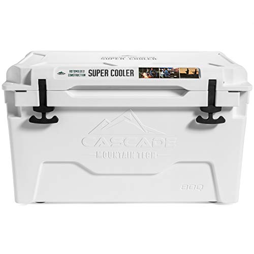 Cascade Mountain Tech Rotomolded Cooler - Heavy Duty for Camping, Fishing, Tailgating, Barbeques, and Outdoor Activities - 80 Quart, White