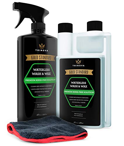 TriNova Waterless Car Wash and Wax Kit - Bug Remover - Clean and Protect Paint of Truck, SUV, Boat, RV or Vehicle with one Quick Application. Concentrated Formula for Best Value