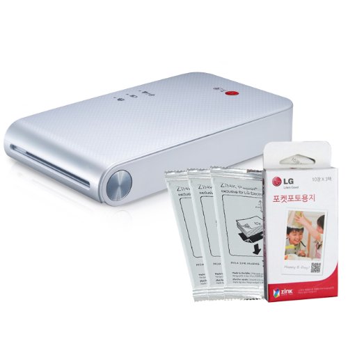 LG Popo Pocket Photo Printer PD239 (White) Bundle with 30-Pack of Inkless Photo Paper for Android, iOS