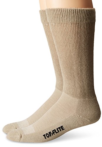 Top Flite Men's Diabetic Non-Binding Cushion Ultra Dri Mid Calf Socks 2 Pair Pack, Khaki, Large