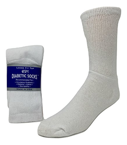 Diabetic Socks, Creswell Diabetic Socks, 12 Pack (1 Dozen Pairs), For Men and Women, Medical Socks for Neuropathy, Edema, Diabetes, Non-binding, Crew Length, Size 10-13,Large, White