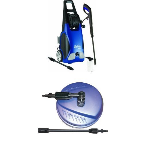 AR Blue Clean AR383 1,900 PSI 1.5 GPM 14 Amp Electric Pressure Washer with Hose Reel and Surface Cleaner Bundle