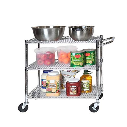 Seville Classics UltraDurable NSF Commercial Heavy Duty Metal Rolling Utility Cart, w/ Steel Shelves, Handle Bar for Restaurant, Garage, Warehouse, Kitchen, Office, Top Shelf (36'W x 18'D)