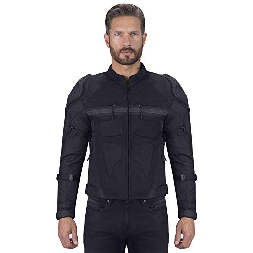 Viking Cycle Stealth Armored Textile Motorcycle Jacket For Men - Extra Protection,Waterproof and Breathable Mesh (XL)