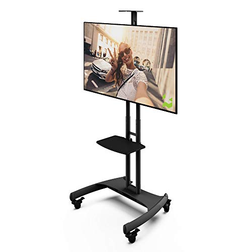 Kanto MTM65PL Height Adjustable Mobile TV Stand with Adjustable Shelf for 37-inch to 65-inch TVs | Supports up to 80 lb (36 kg) Total | Integrated Cable Management | Black
