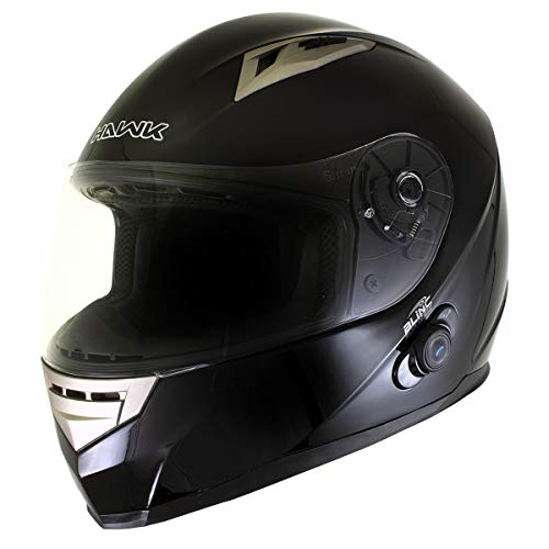 Hawk H-510 Glossy Black Bluetooth Full Face Motorcycle Helmet - Medium