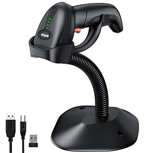 Symcode Bluetooth Wireless 2D Barcode Scanner with Auto-Sensing Stand Handfree QR Bluetooth Barcode Scanner with Battery Level Indicator More-to-one Mode