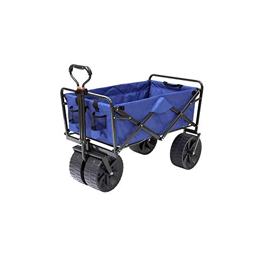 Mac Sports Heavy Duty Steel Frame Collapsible Folding 150 Pound Capacity Outdoor Beach Garden Utility Wagon Cart with 4 All Terrain Wheels, Blue/Black