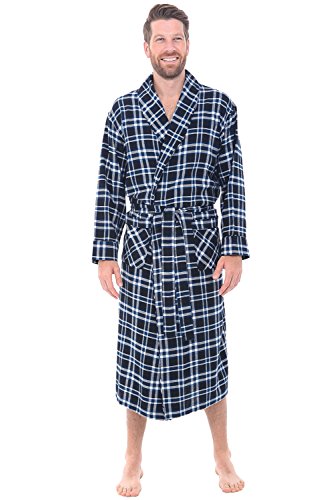 Alexander Del Rossa Men's Lightweight Flannel Robe, Soft Cotton, Medium Black and Blue Plaid (A0707P26MD)