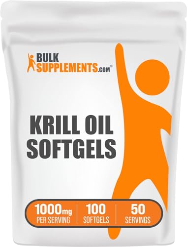 BULKSUPPLEMENTS.COM Krill Oil 1000mg Softgels - Krill Oil Supplement, Antarctic Krill Oil, DHA Supplements - Krill Oil Omega 3, 2 Krill Oil Softgels per Serving (1000mg), 100 Softgels