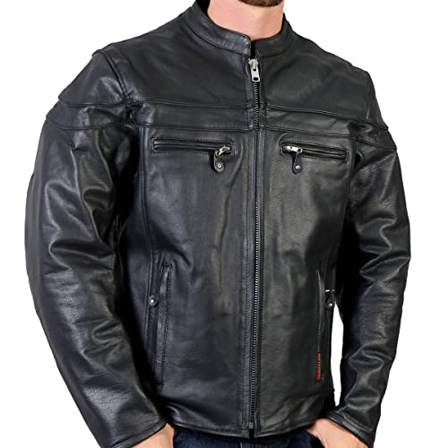 Hot Leathers JKM1011,BLK,L Men's Heavyweight Black Leather Jacket with Double Piping (Black, Large)