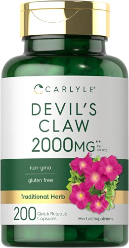 Carlyle Devils Claw 2000 mg | 200 Capsules | Concentrated Root Extract | Devils Claw Herbal Supplement | Non-GMO, Gluten Free Supplement