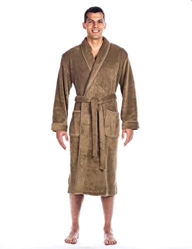 Mens Plush Robe - Fleece Robe, Mens Bathrobe - Cappucino - Large/XLarge