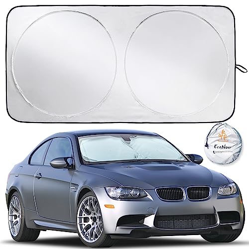 EcoNour Car Windshield Sun Shade | Reflector Sunshade Offers Ultimate Protection for Car Interior | Cool Car Reflective Sun Blocker Fits Small Sedans, Mini SUVs, & Hatchbacks | Medium (64x32 inches)