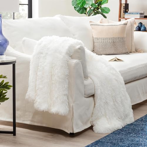 Chanasya Premium Solid Faux Long Fur Throw Blanket - Soft, Fuzzy Throw Blanket - for Bed or Couch - 50' x 65” - White