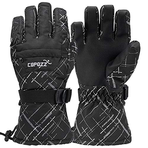 COPOZZ Waterproof Ski Gloves, Windproof Thermal Warm Winter Insulated Motorcycle Snowmobile Snowboarding Skiing Gloves with Zipper Pocket for Men Women & Kids