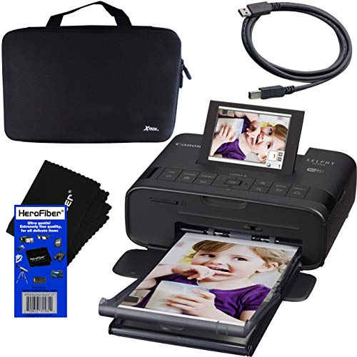 Canon SELPHY CP1300 Wireless Compact Photo Printer (Black) + Xtech Custom Hard Compact Case + USB Printer Cable + HeroFiber® Cleaning Cloth