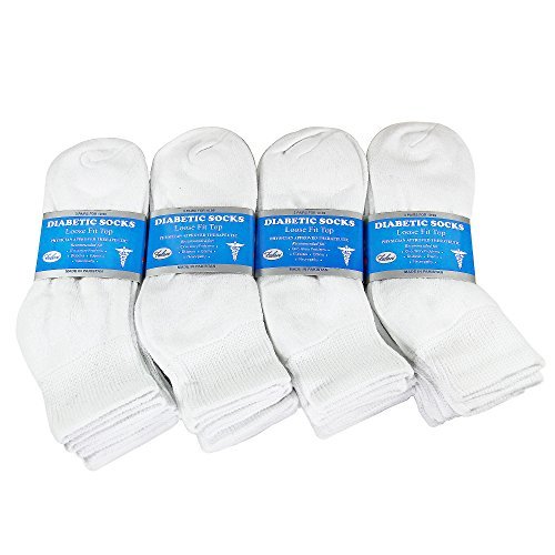 Falari 12-Pack Diabetic Socks Ankle Unisex Physicians Approved Socks White Size 9-11