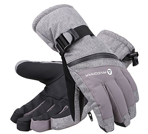 Andorra Men's Cross Country Textured Touchscreen Thinsulate Insulated Ski Gloves with Zippered,Grey,L
