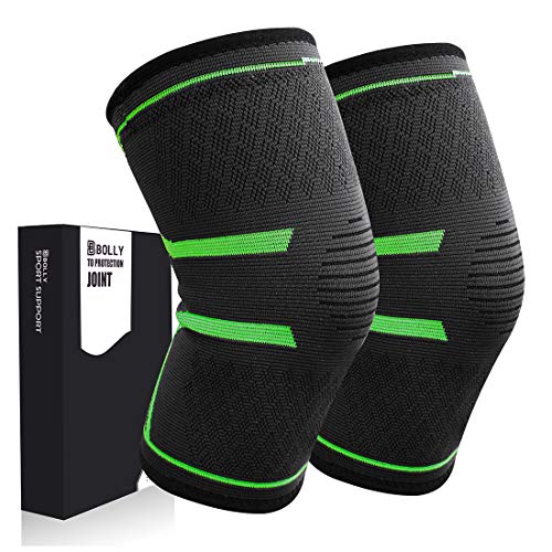 Bolly Knee Brace, 1 Pair Compression Knee Support for Meniscus Tear, Running, Arthritis, Joint Pain Relief and Injury Recovery (Large(16.2''-18.7''))