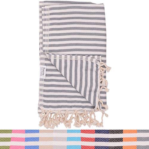 Dark Grey Striped Turkish Towel - Naturally Dyed 100% Cotton - 70x39 inches - Beach Towel Bath Pool Yoga Pilates Picnic Blanket Scarf Peshtemal Hammam Fouta