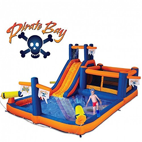 Blast Zone Pirate Bay - Inflatable Water Park with Blower - Large - Slide - Climbing Wall - Bounce House - Tunnel