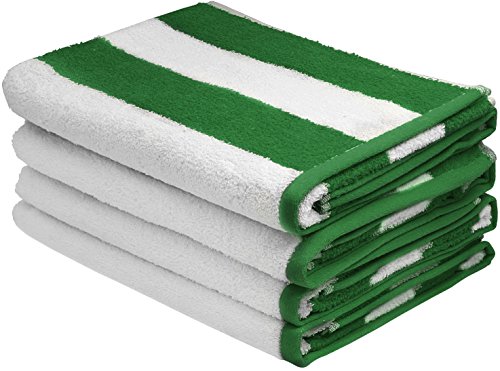 Large Beach Towel, Pool Towel, in Cabana Stripe - (Green, 4 pack, 30x60 inches) - Cotton - by Utopia Towel