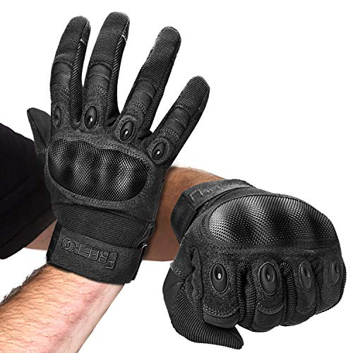 FREETOO Knuckle Protection Tactical Gloves Leather Palm Motorcycle Gloves with Hard Shell for Heavy-Duty Work Shooting Combat Hunting Cycling Airsoft Paintball Climbing Military Training