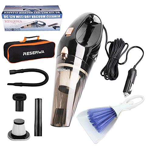 Reserwa Car Vacuum 12V 106W Wet&Dry Car Vacuum Cleaner Portable Car Handheld Vacuum 16.4FT(5M) Power Cord with 2 HEPA Filters and One Carry Bag and One Cleaning Brush(Black) [5th Gen]