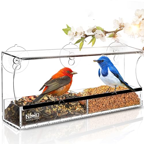 Window Bird Feeder with Strong Suction Cups, Clear Window Bird Feeders for Outside - Transparent Bird House, Balcony Glass Mount, Acrylic Cat, Kids & Elderly Viewing Clear Bird Feeder for Window Perch