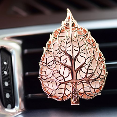 Destiny&MM Aromatherapy Car Air Freshener, Leaf Locket Essential Oil Car Diffuser with Vent Clip and 7 Colored Refill Pads (Rose Gold)