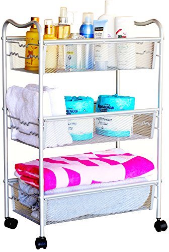 DecoBros 3-Tier Metal Utility Rolling Cart, Silver