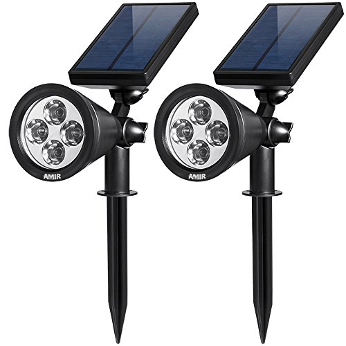 AMIR Solar Spotlights Outdoor Upgraded, Waterproof 4 LED Solar Security Landscape Lights, Adjustable Solar Garden Light with Auto On/Off for Yard Driveway Pathway Pool Patio (2 Pack, White)