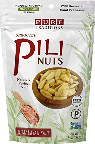 Wild Sprouted Pili Nuts, (5 oz Bag) with Himalayan Salt and Organic Coconut MCT Oil, Perfect Keto Friendly Snack, Vegan, Low Carb Energy, No Sugar Added, Ketogenic Fat Superfood, Gluten/Soy/Dairy Free