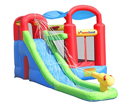 Inflatable Bounce House or Water Slide Wet or Dry with Sun Roof, Ball Pit 30 Balls, Water Gun, Fun Bouncing Area with Basketball Hoop, Long Slide with Climbing Wall, UL Certified Blower Included