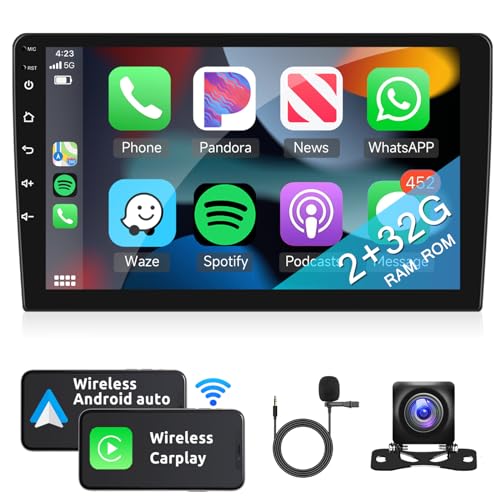 2G+32G Android Car Stereo with Wireless Carplay Android Auto Phonelink 10.1 Inch Touchscreen Double Din Car Radio Support HiFi GPS Navigation Bluetooth Call WiFi FM/RDS USB with Backup Camera