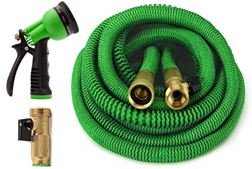 GrowGreen Garden Hose 50 Feet Expandable Hose with All Brass Connectors, 8 Pattern Spray Nozzle and High Pressure, Expanding Garden Hose