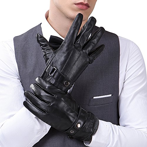 Mens Luxury Touchscreen Italian Nappa Genuine Leather Winter Warm Gloves for Texting Driving Cashmere Lining Blend Cuff (2XL-9.8'', Black)