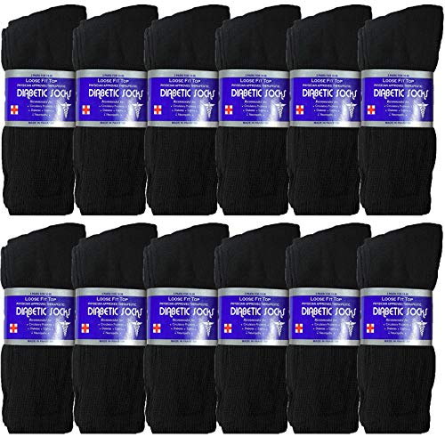 USBingoshop 12 Pairs Mens Physicians Approved Crew Diabetic Socks Cotton 10-13 (12 Pairs D-Black)