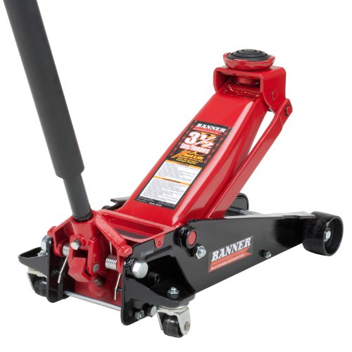 Blackhawk B6350 Black/Red Fast Lift Service Jack - 3.5 Ton Capacity, 28 1/2' L x 13 3/4' W x 6 1/2' H