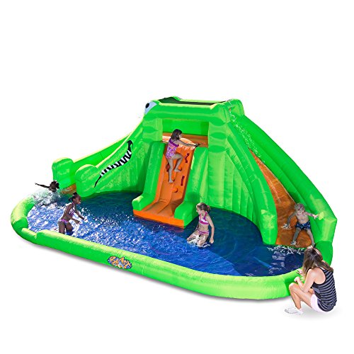 Blast Zone Crocodile Isle - Inflatable Water Park with Blower Large - Dual Curved Slides - Splash Area - Climbing Wall